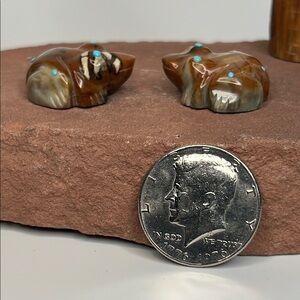 Handcrafted pair Picasso Stone Frog Figurines.